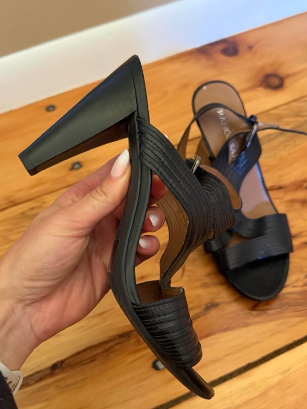 Black Strappy High Heel Sandals with Ankle Buckle Franco sarto